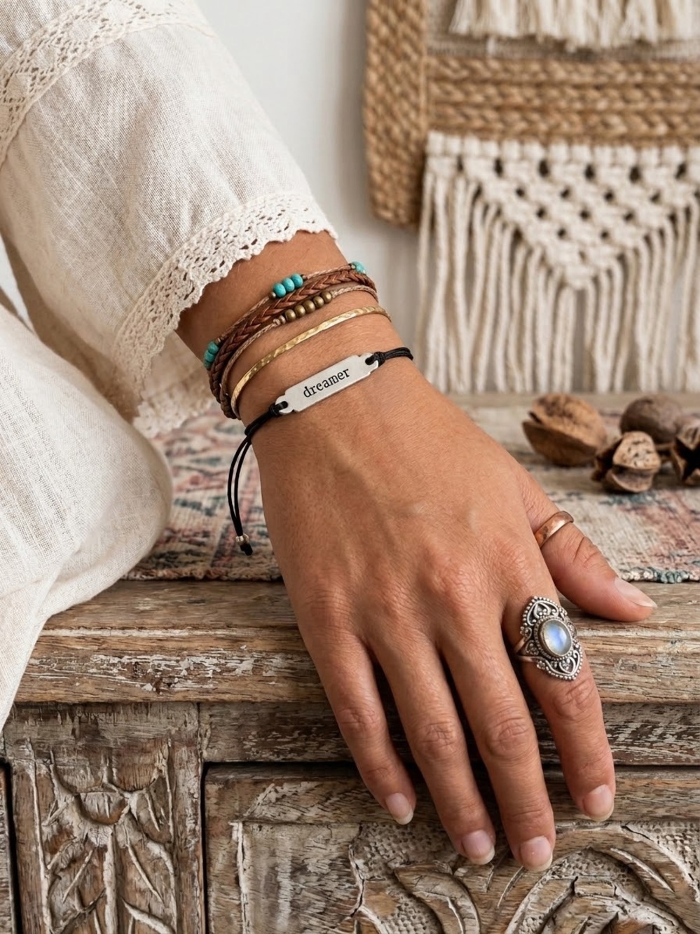 🌸Lucky Feather SOUL Sterling Silver Plated Dreamer Cord Bracelet Boho